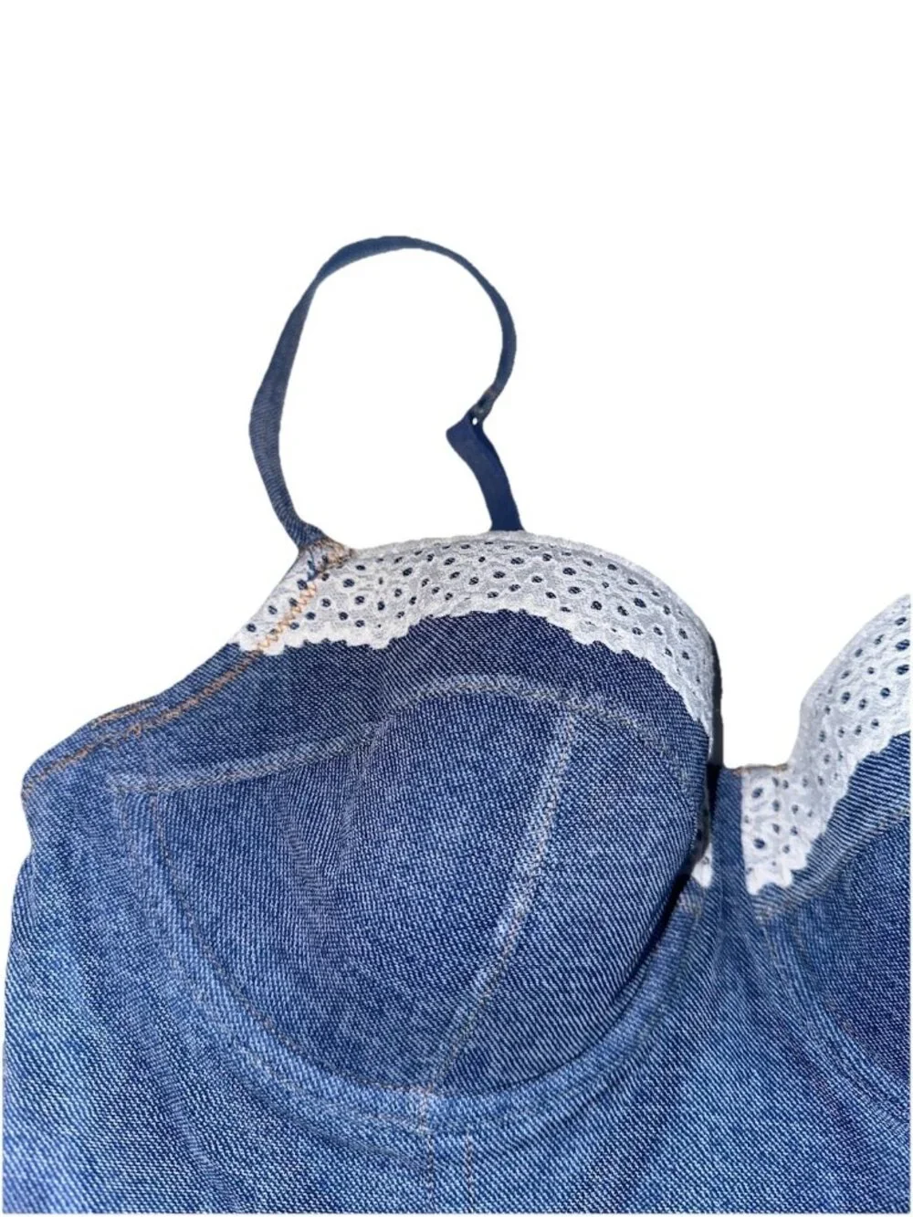 Colsie Target Denim Blue Eyelet Lace Trim Bralette Corset Bustier Top Sz S - Picture 2 of 7